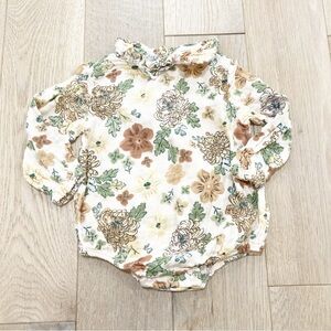 Angel Dear Cream Floral Long-Sleeve Baby Bodysuit